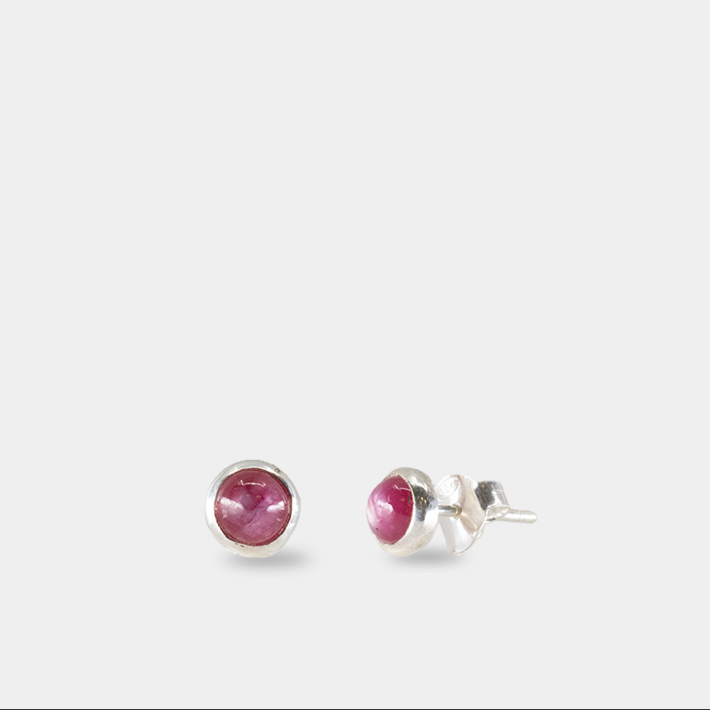 CABOCHON RUBY ROUND BEZEL STUD EARRINGS