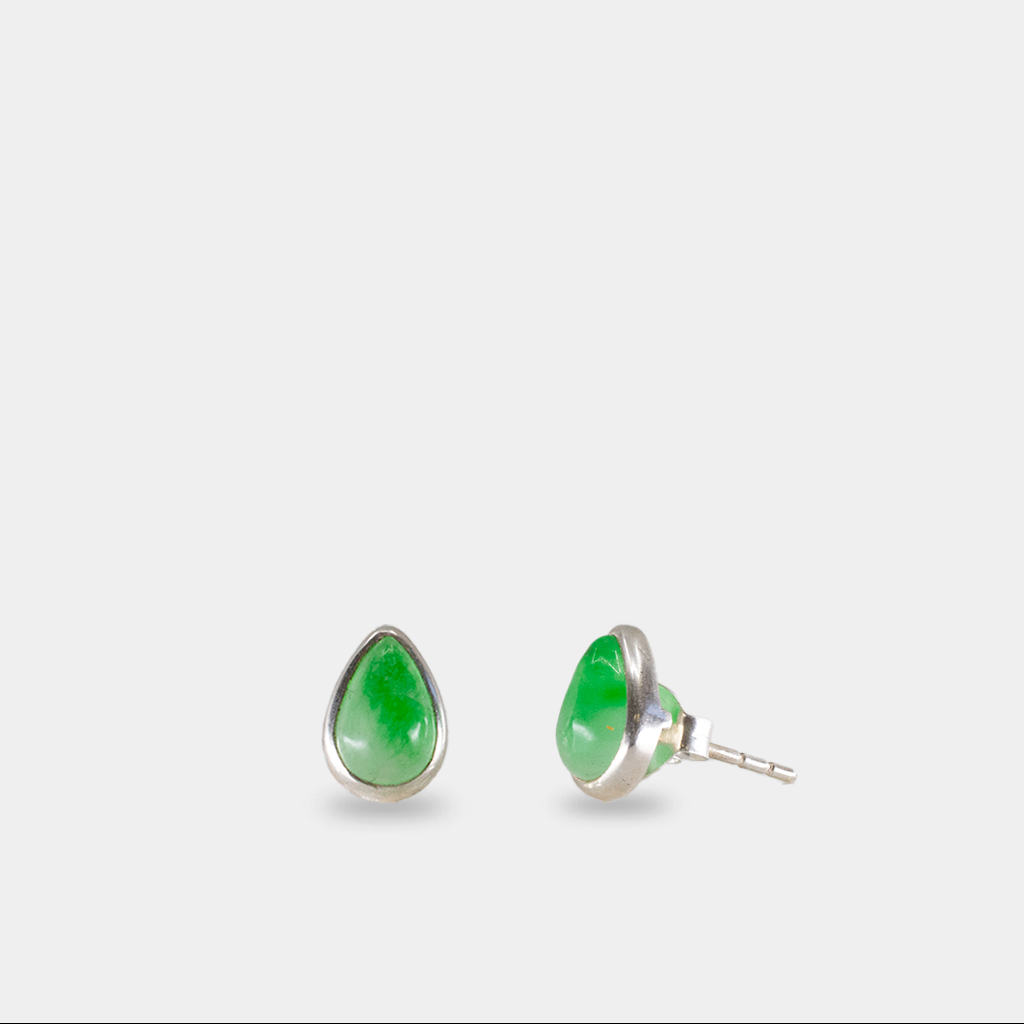 TEAR SHAPED CABOCHON BURMESSE JADE STUD EARRINGS | MADE IN EARTH