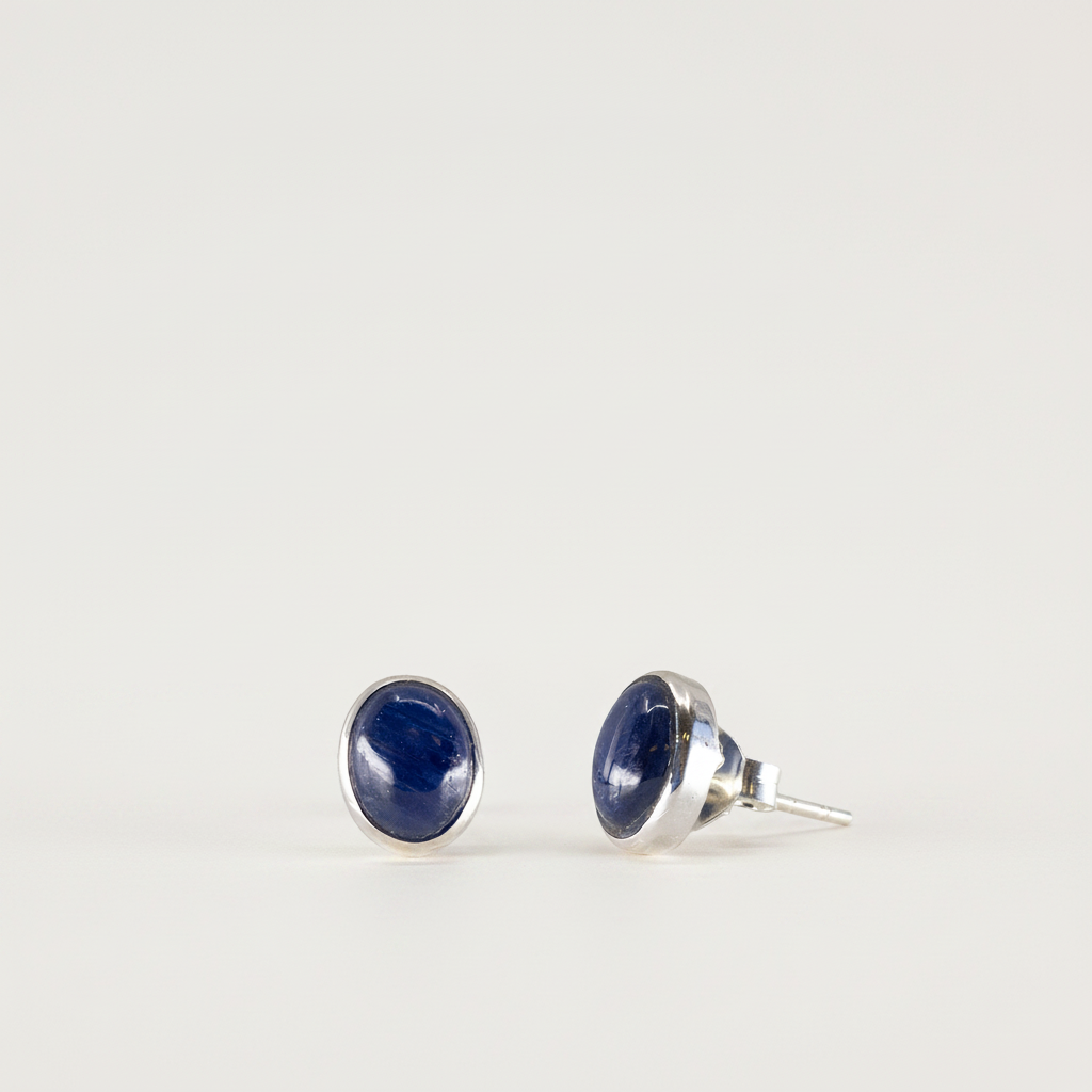 CABOCHON OVAL SAPPHIRE STUD EARRINGS STERLING SILVER | MADE IN EARTH