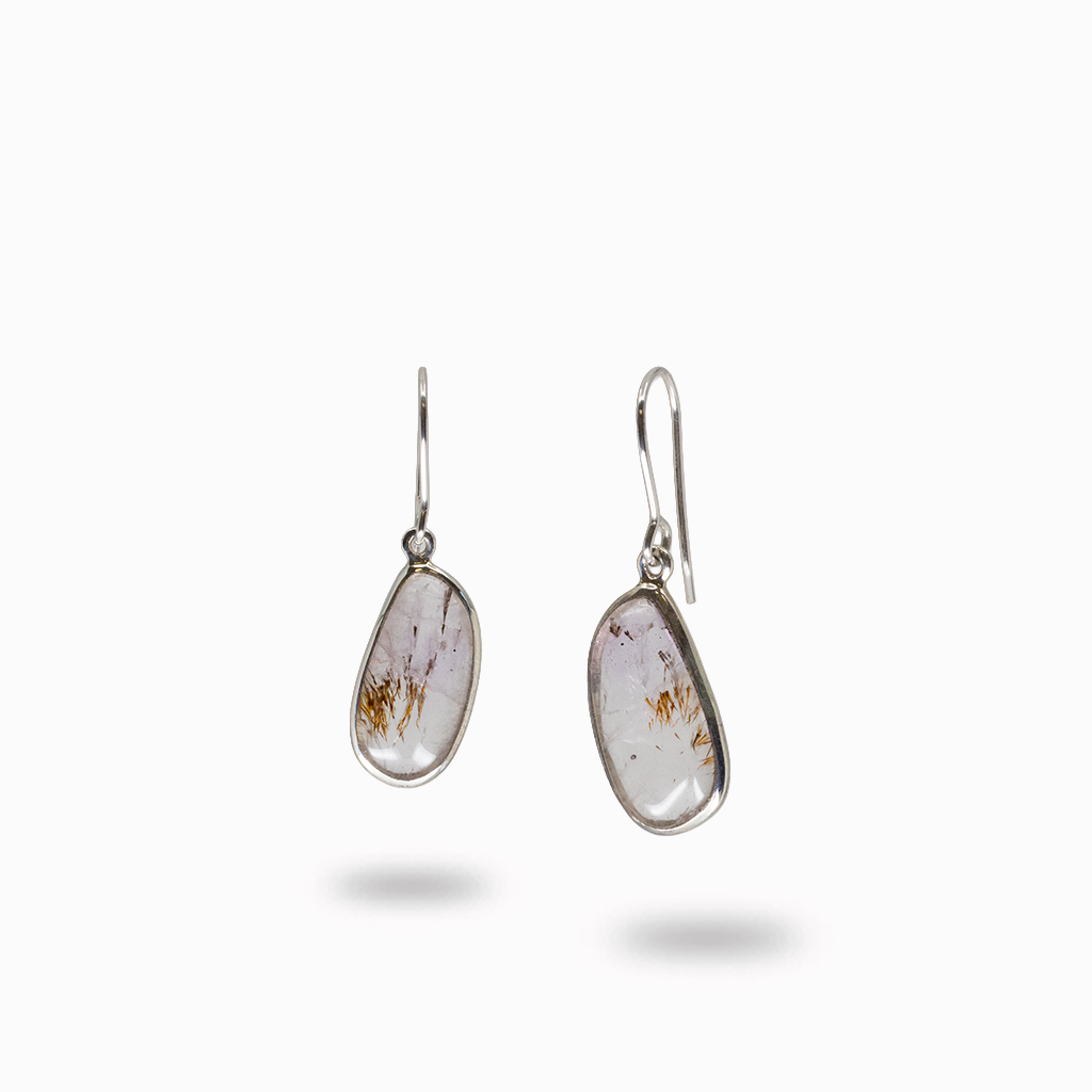 rutilated quartz cabochon drop earrings