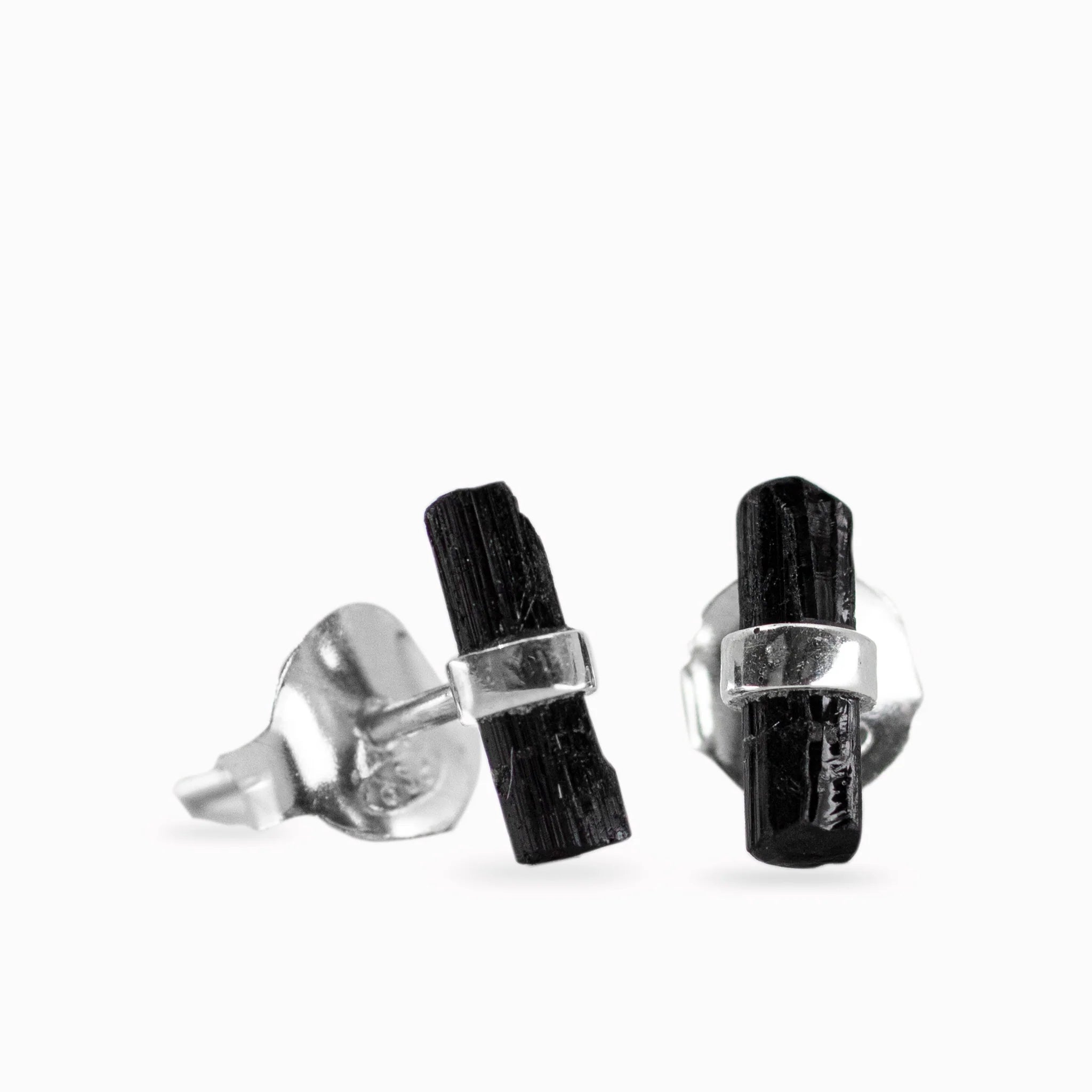 raw black tourmaline stud earrings sterling silver black tourmaline crystal studs protective gemstone jewelry
