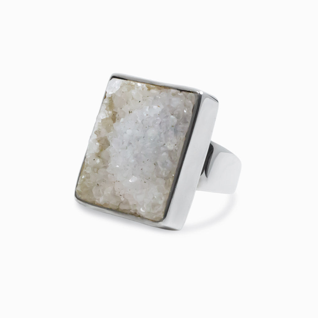 DRUZY SQUARE AGATE RING left side view