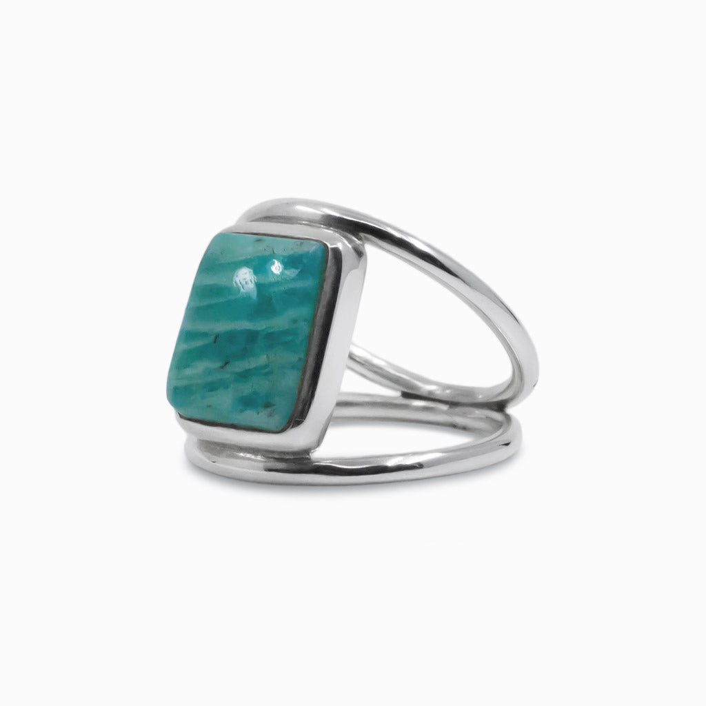 Cabochon Rectangle Amazonite ring