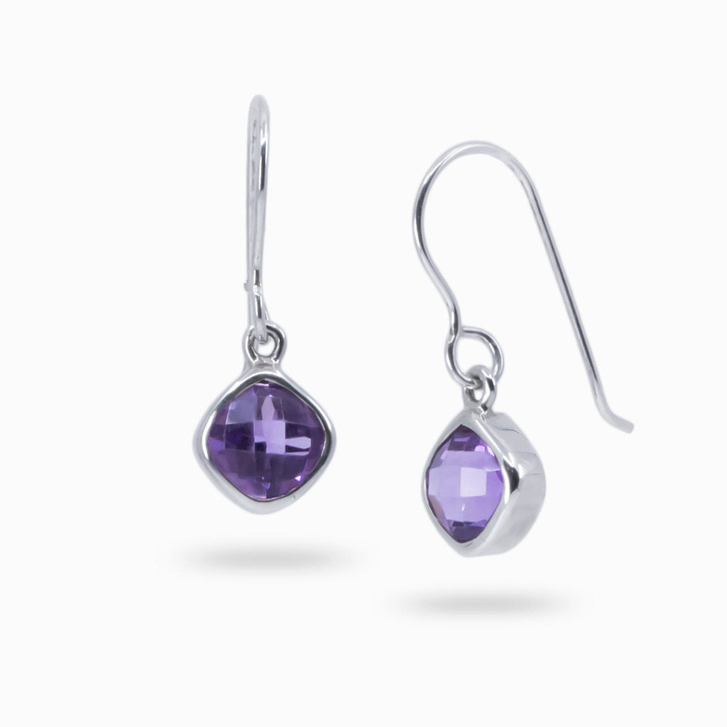 DIAMOND FACETED AMETHYST DROP EARRINGS