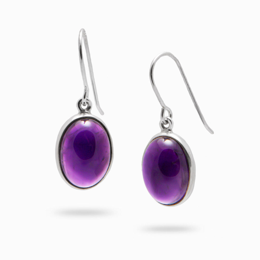 CABOCHON AMETHYST OVAL DROP EARRINGS