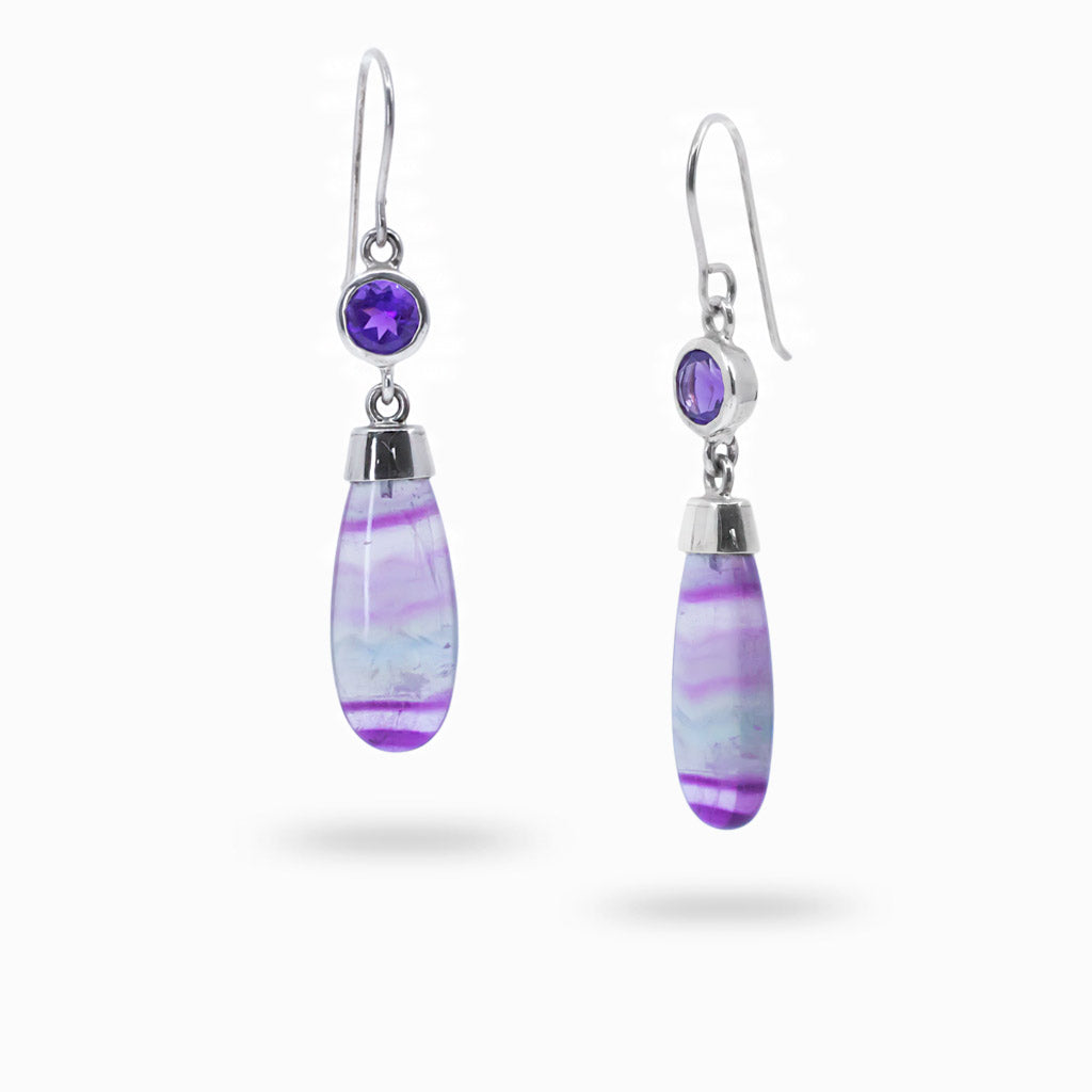 Amethyst and fluorite drop earrings