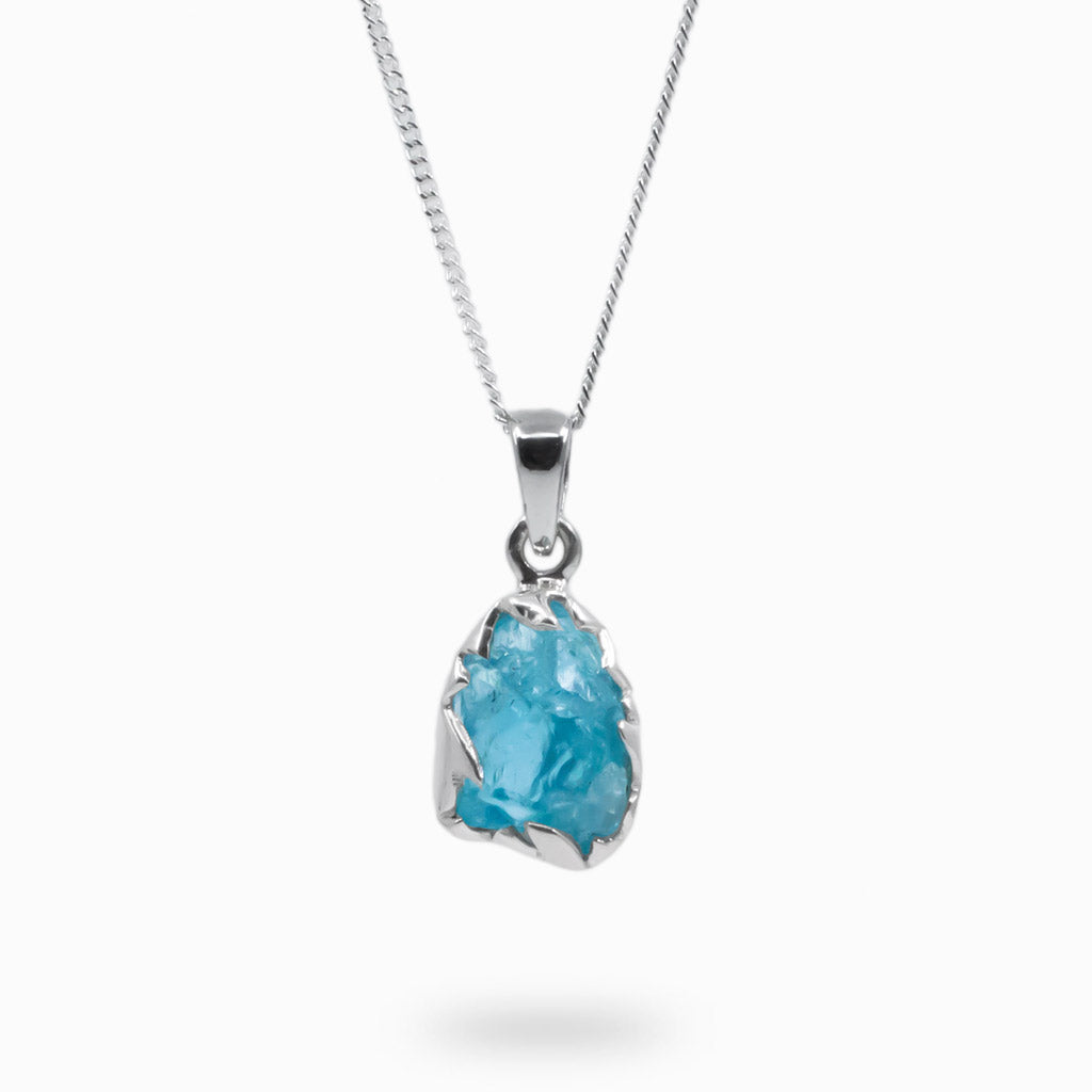 ORGANIC BLUE RAW STERLING SILVER APATITE NECKLACE