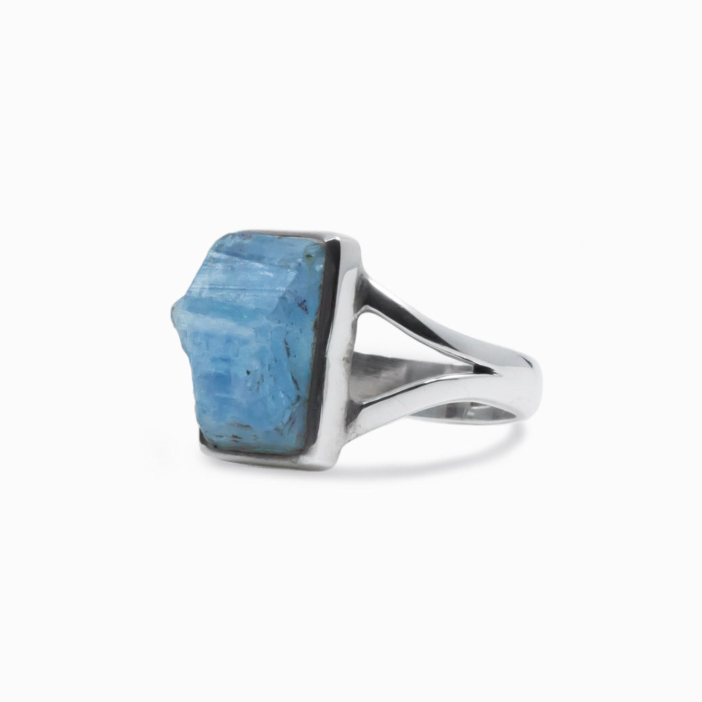 Rectangle raw Aquamarine ring