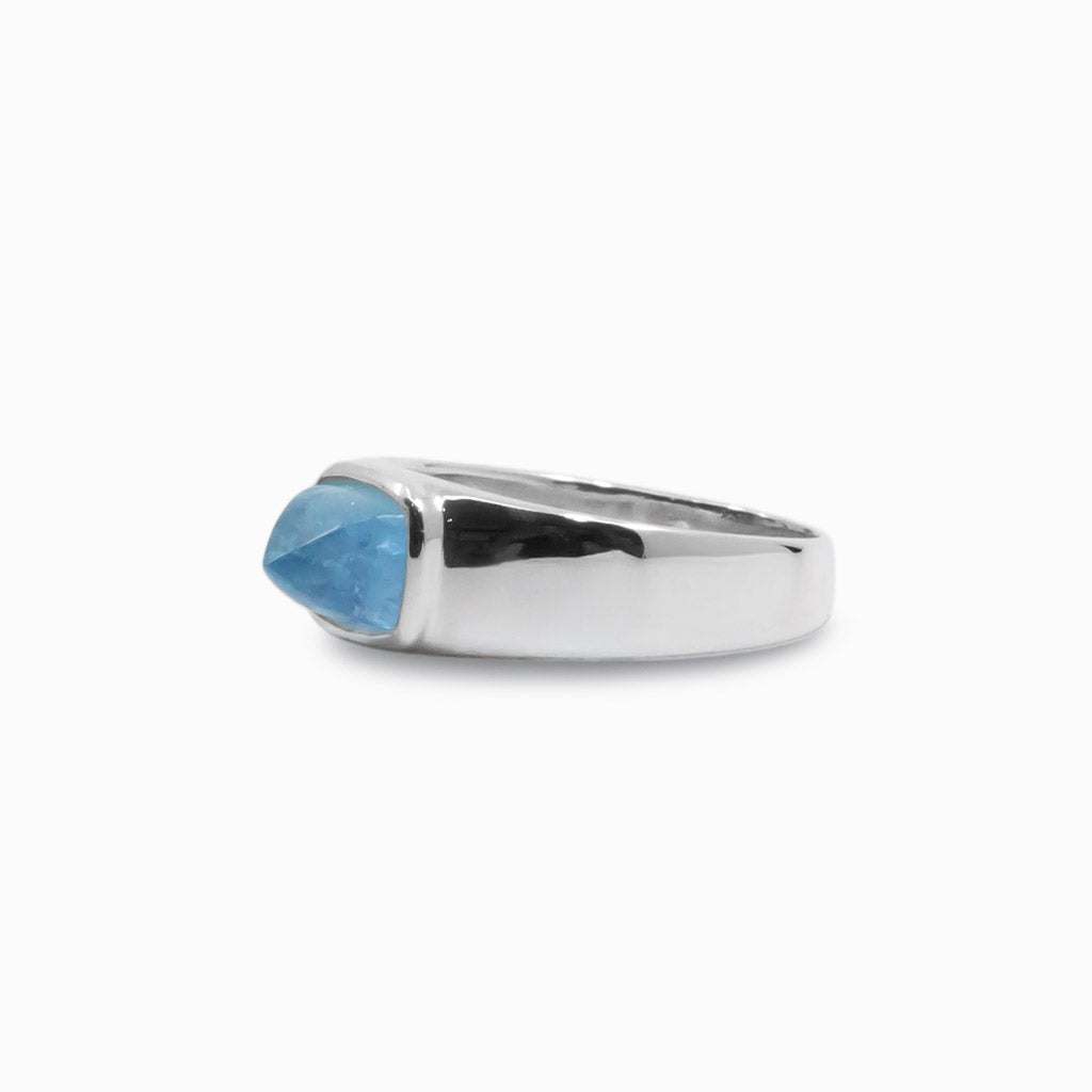 Rectangle faceted Aquamarine ring