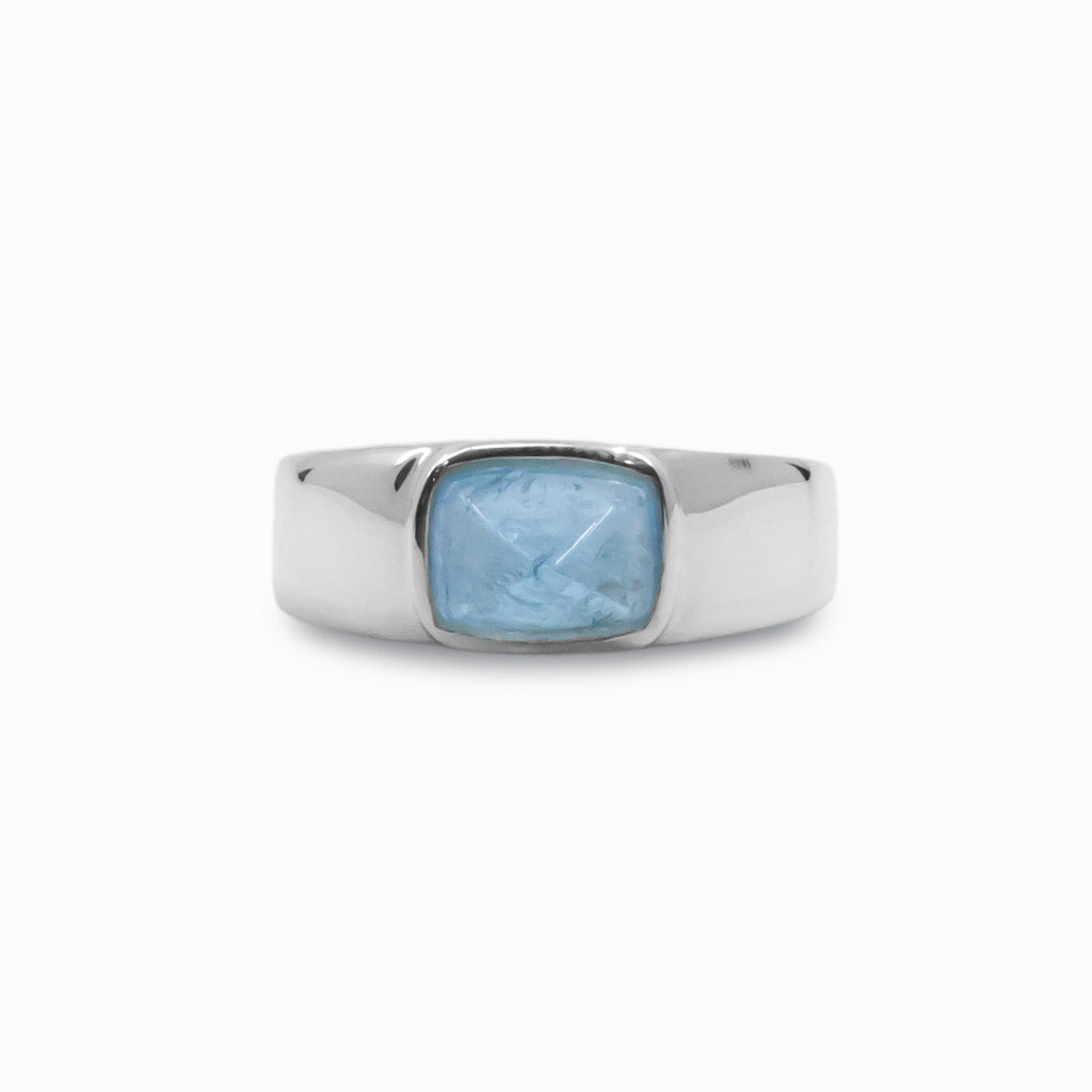 Rectangle faceted Aquamarine ring