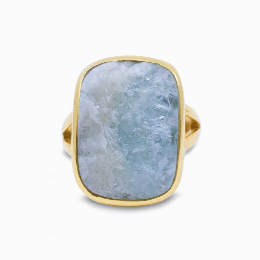 Aquamarine raw ring with gold vermeil finish