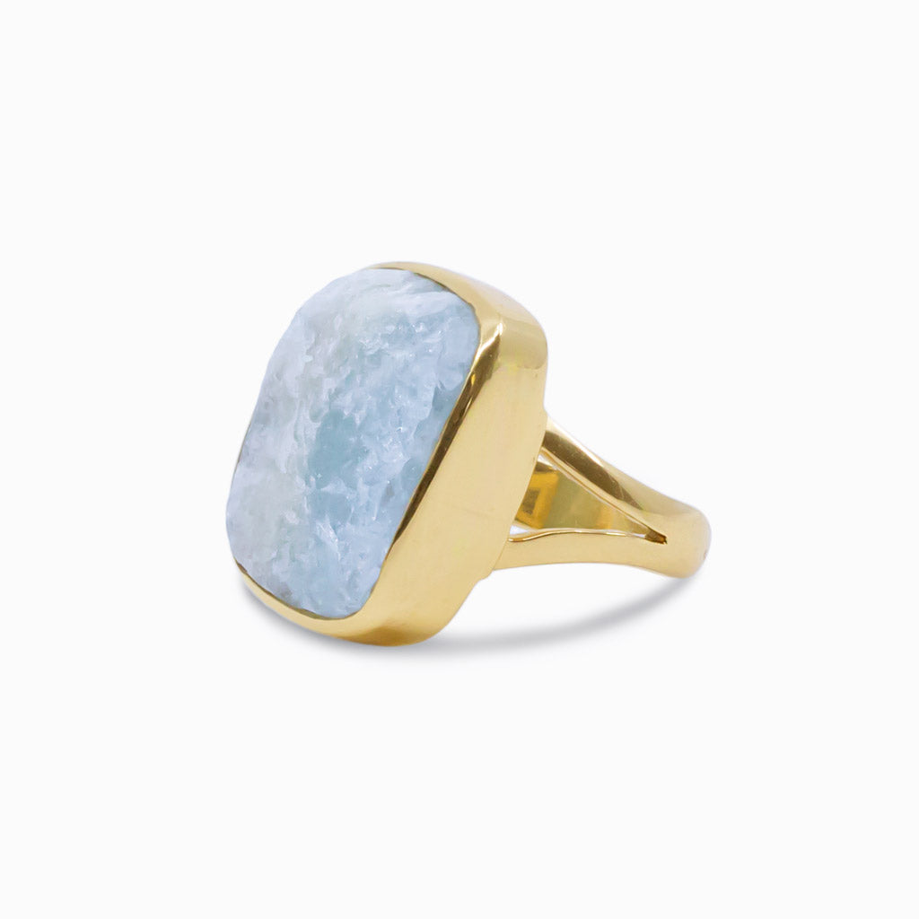 Aquamarine raw ring with gold vermeil finish