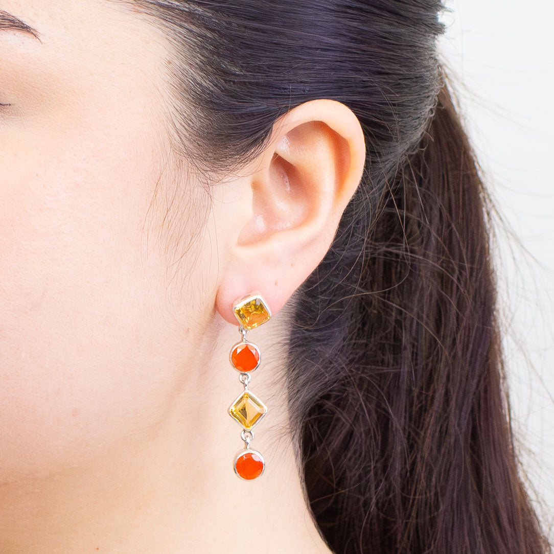 FACETED CITRINE AND CARNELIAN STUD EARRINGS STERLING SILVER | MADE IN EARTH
