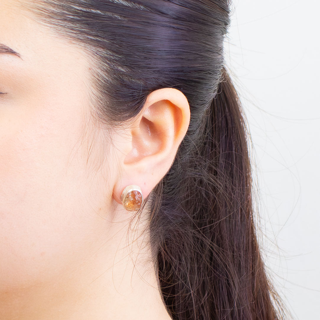 RAW GROSSULAR GARNET OVAL STUD EARRINGS STERLING SILVER | MADE IN EARTH