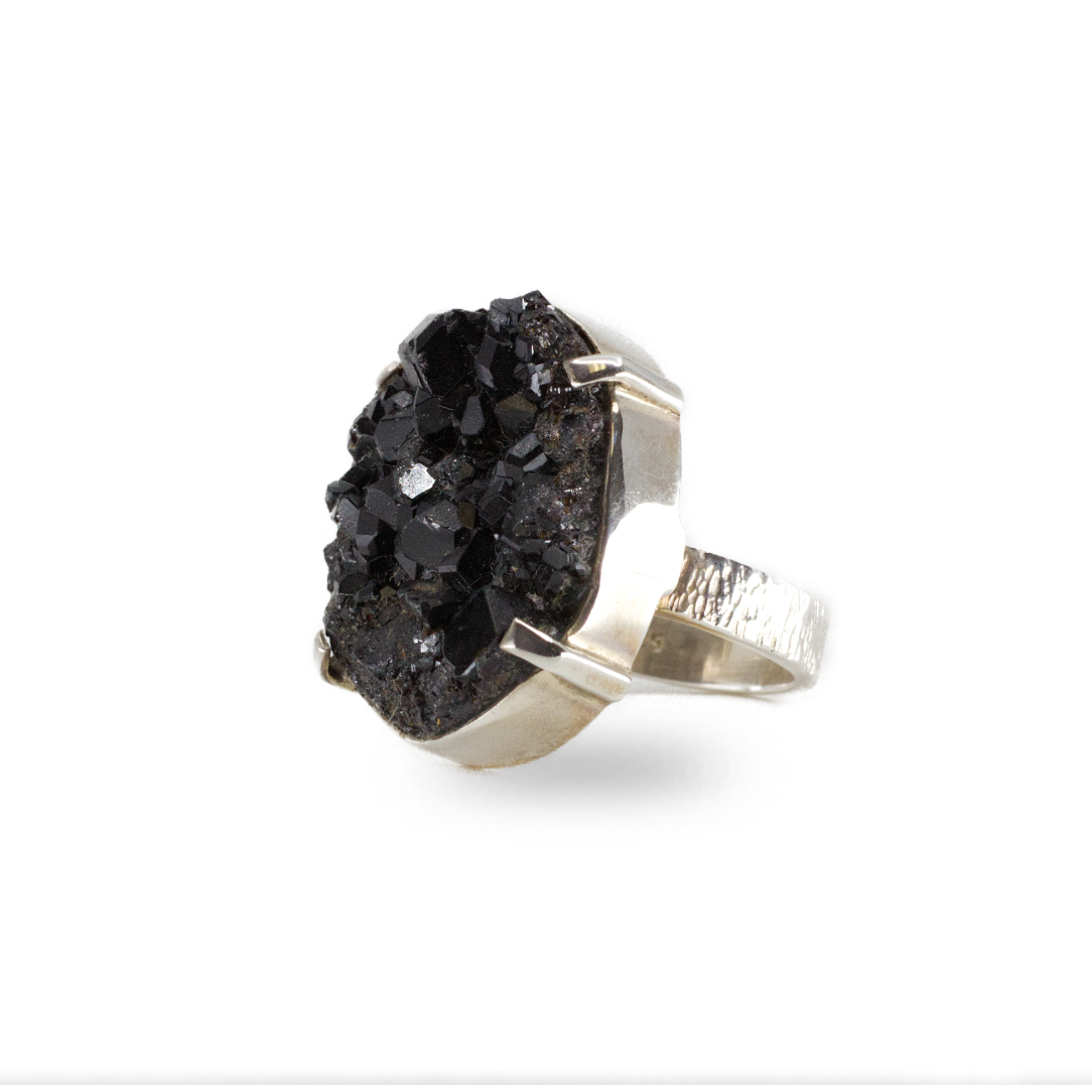 Deep red African garnet gemstone ring set in silver