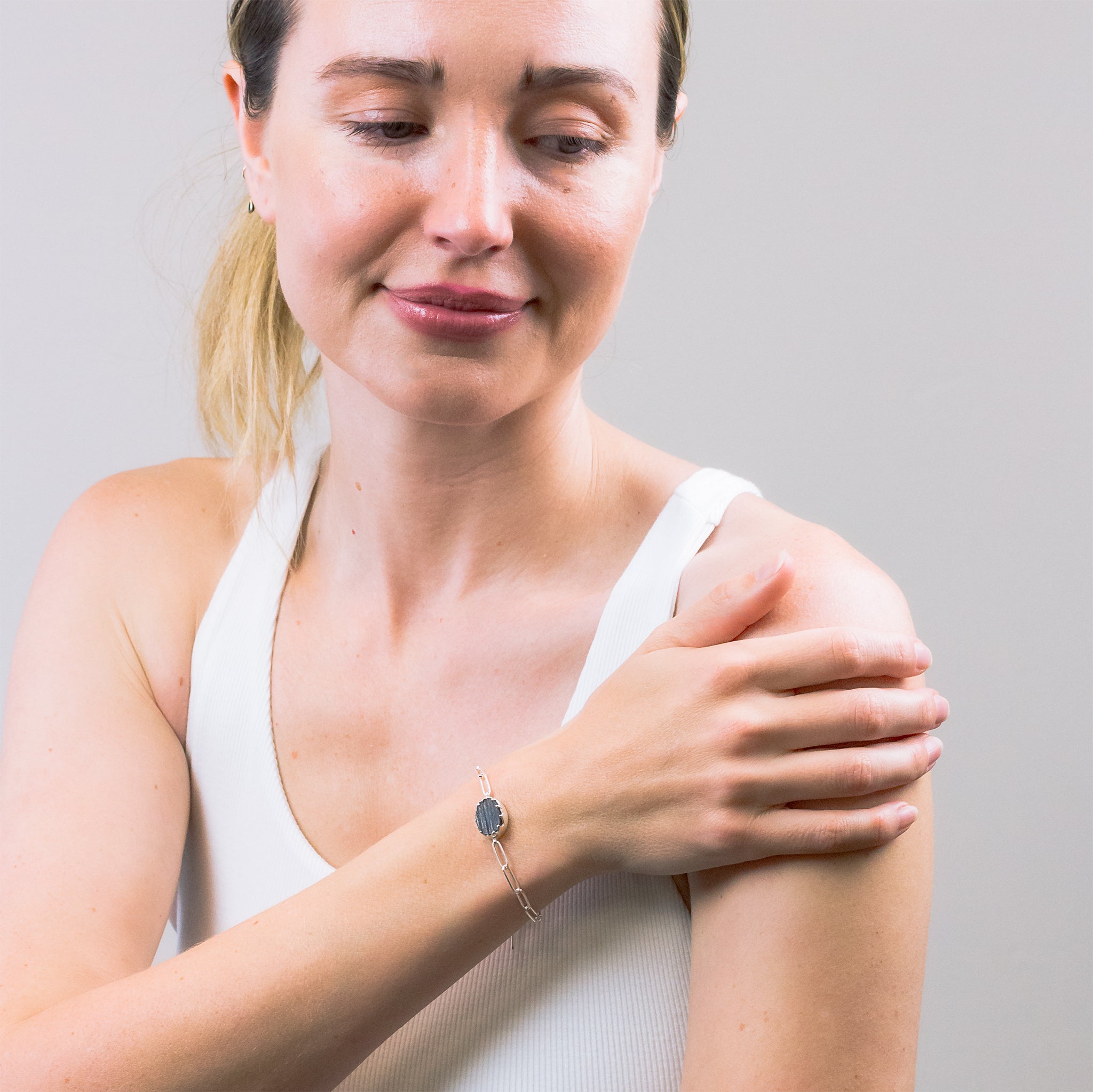 RAW BLACK TOURMALINE BRACELET ON MODEL