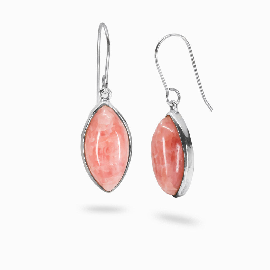 MARQUISE SHAPED RHODOCHROSITE CABOCHON DROP EARRINGS | MADE IN EARTH
