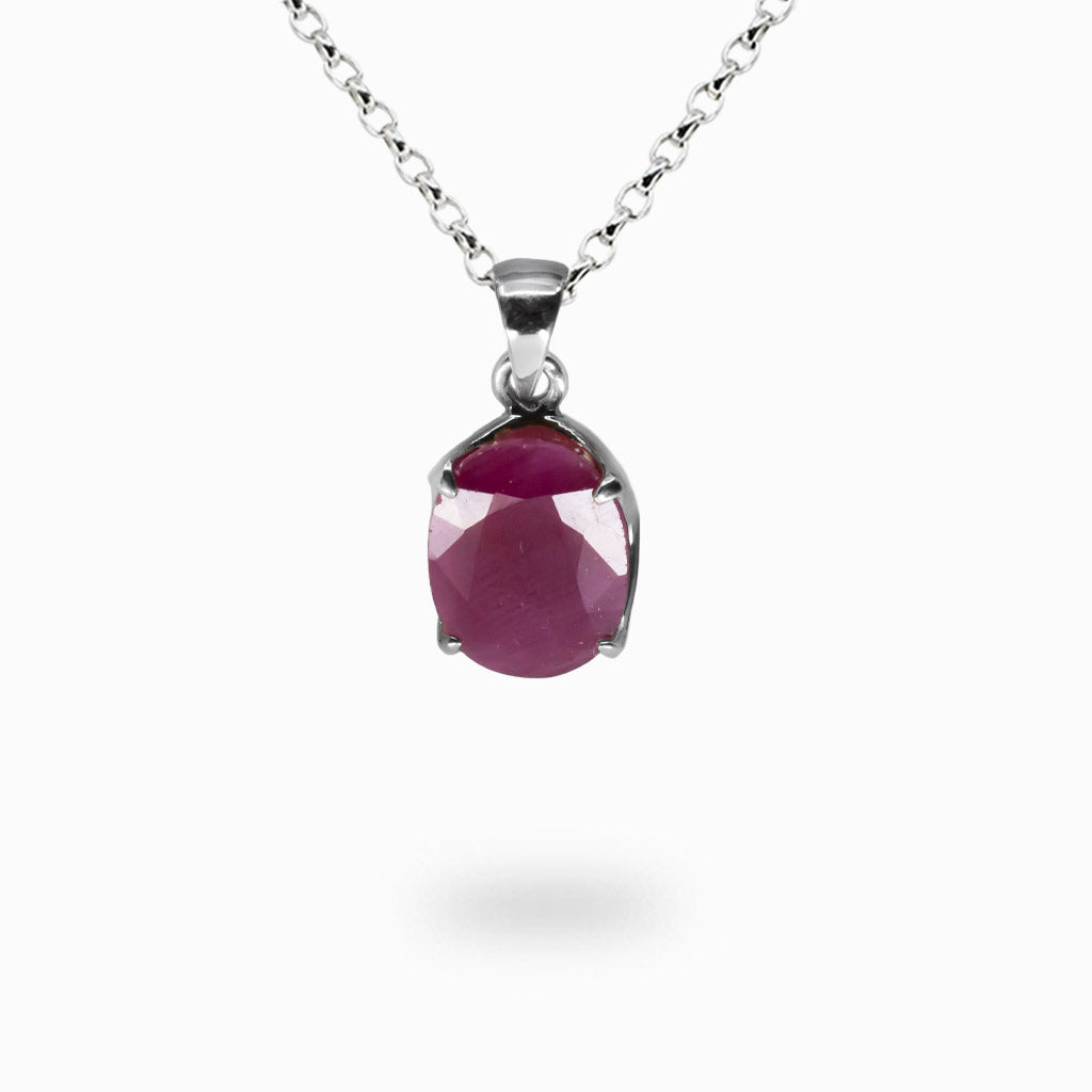Deep crimson Ruby necklace set in sterling silver with rich red gemstone. | MADE IN EARTH