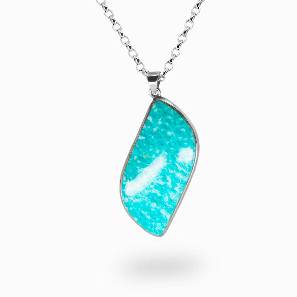 Russian Amazonite cabochon necklace with verdigris green gemstone set in sterling silver. | MADE IN EARTH