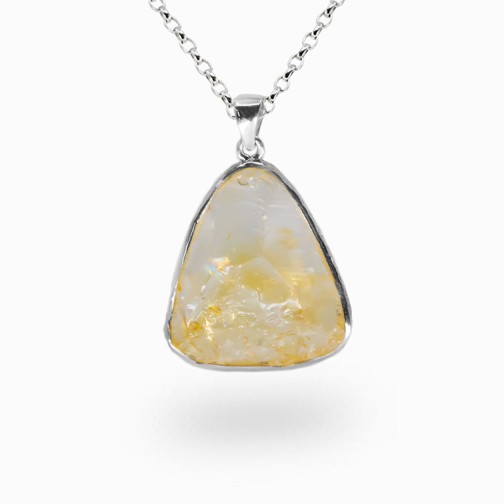 Raw citrine crystal pendant necklace set in a sterling silver bezel. | MADE IN EARTH
