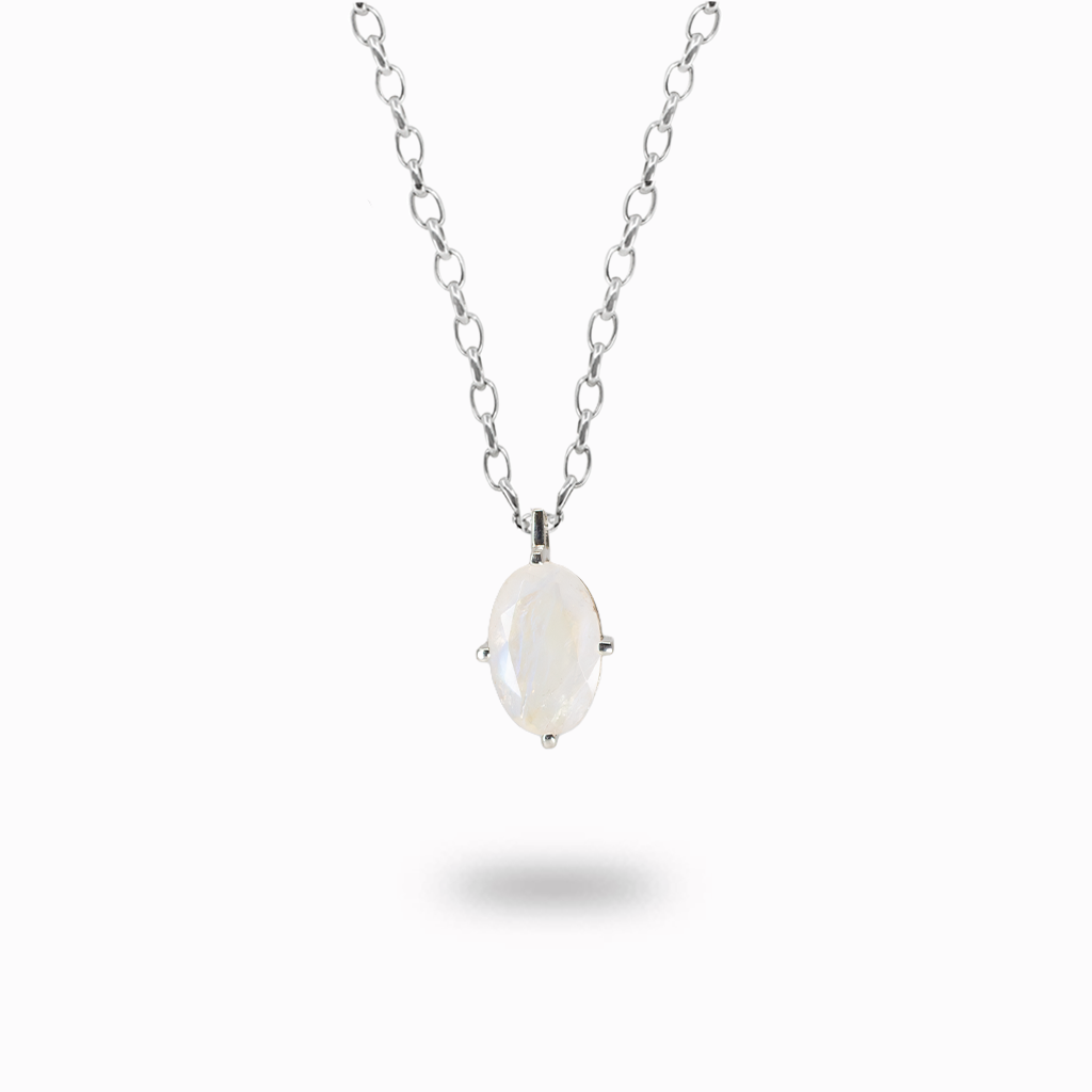 Faceted rainbow moonstone necklace in sterling silver