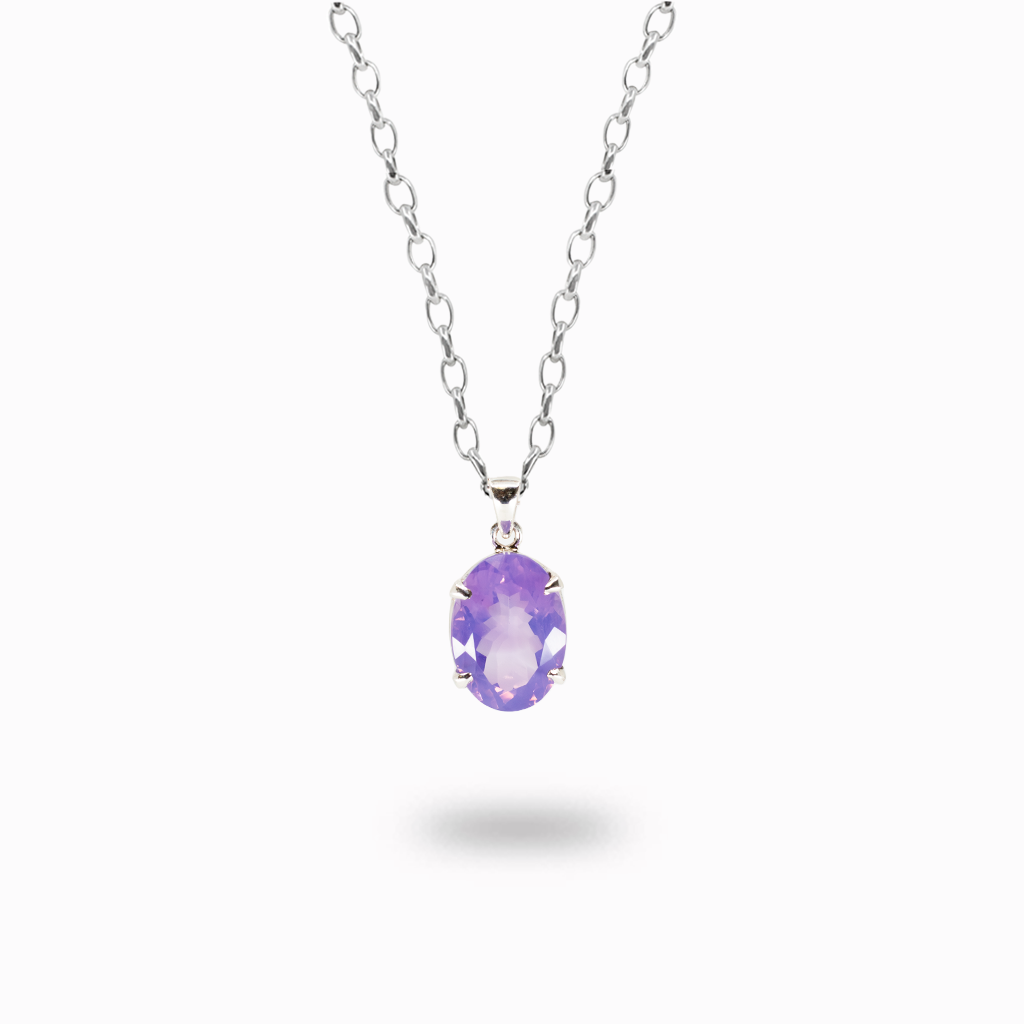 Oval lavender quartz pendant necklace in sterling silver