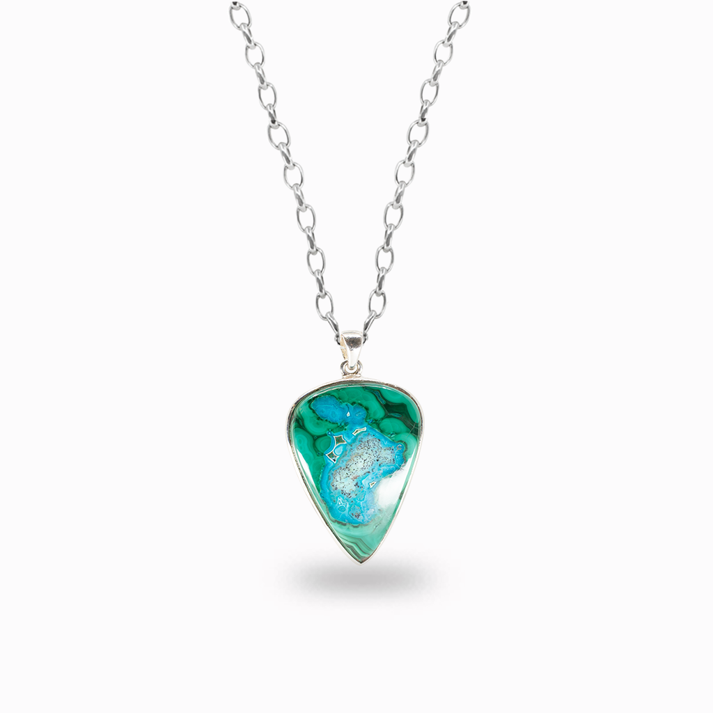 Chrysocolla malachite pendant necklace in sterling silver