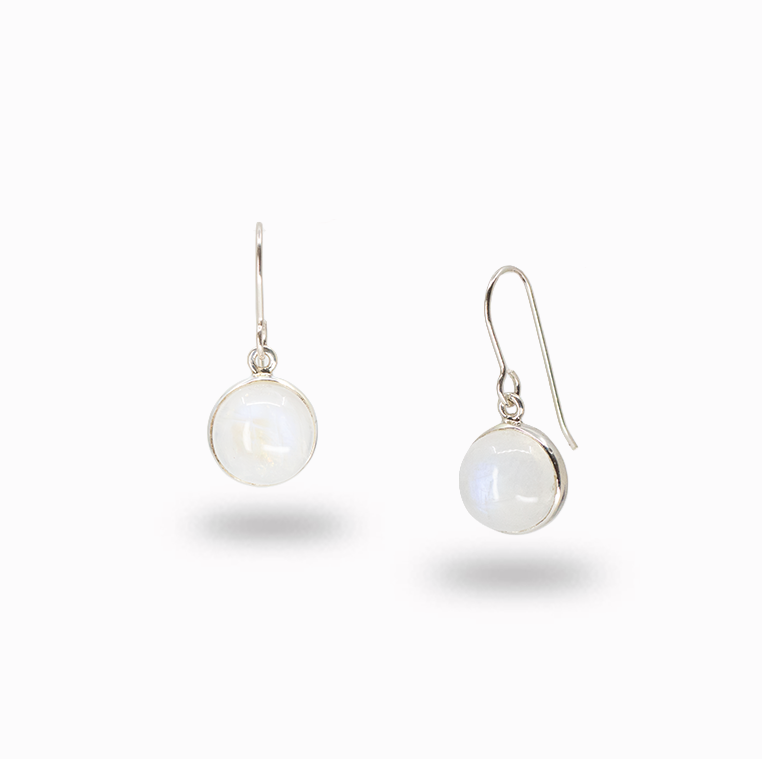 Round rainbow moonstone earrings in sterling silver