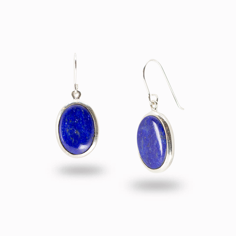 Oval lapis lazuli earrings in sterling silver