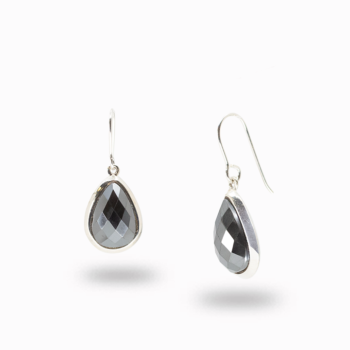 Faceted hematite teardrop earrings in sterling silver