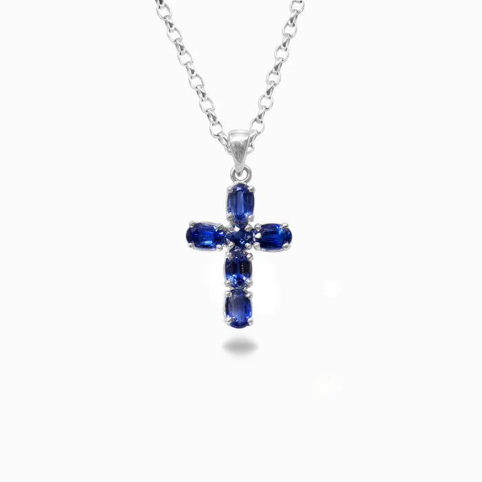 blue kyanite cross necklace sterling silver faceted kyanite gemstone cross pendant spiritual jewelry