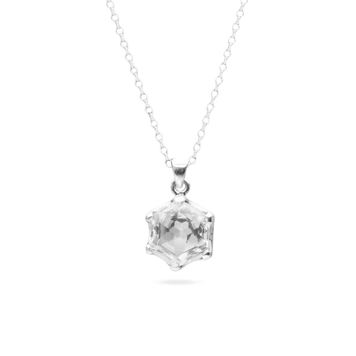 clear quartz hexagon pendant necklace sterling silver faceted clear quartz gemstone necklace crystal jewelry