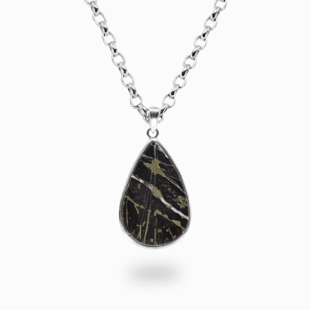 TEAR SHAPED SWISS PYRITE BEZEL NECKLACE