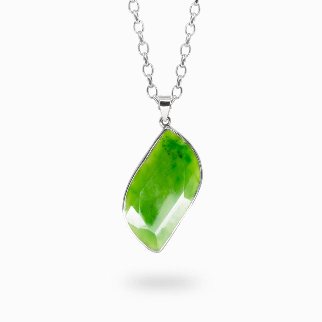 faceted nephrite jade necklace green gemstone sterling silver pendant