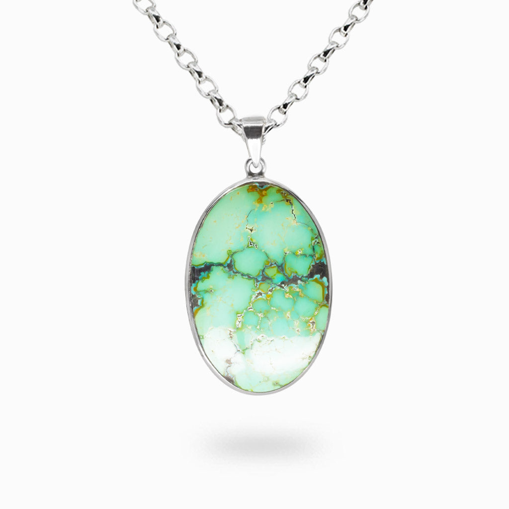 CABOCHON OVAL TIBERTAN TURQUOISE BEZEL PENDANT STERLING SILVER | MADE IN EARTH