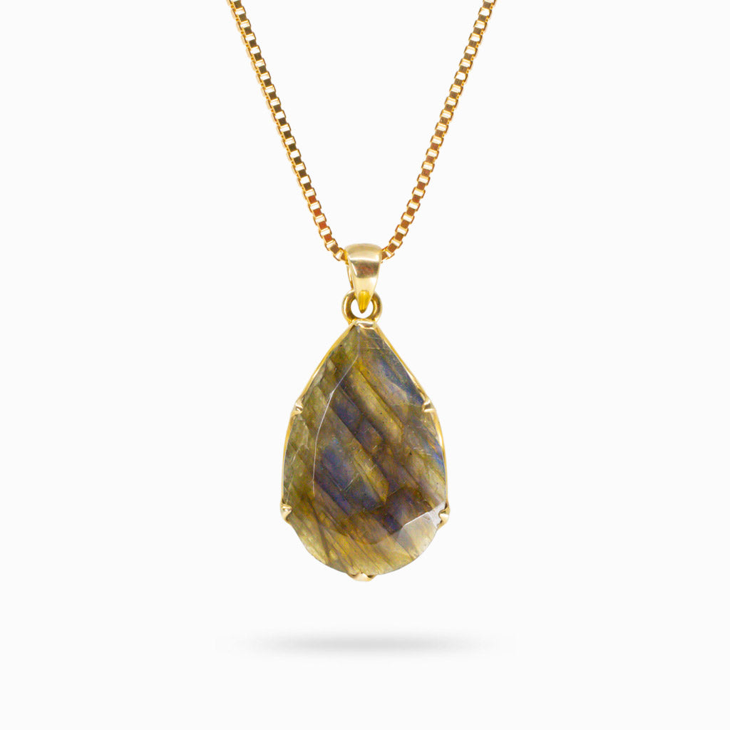 FACETED LAABRADORITE NECKLACE IN YELLOW GOLD VERMEIL