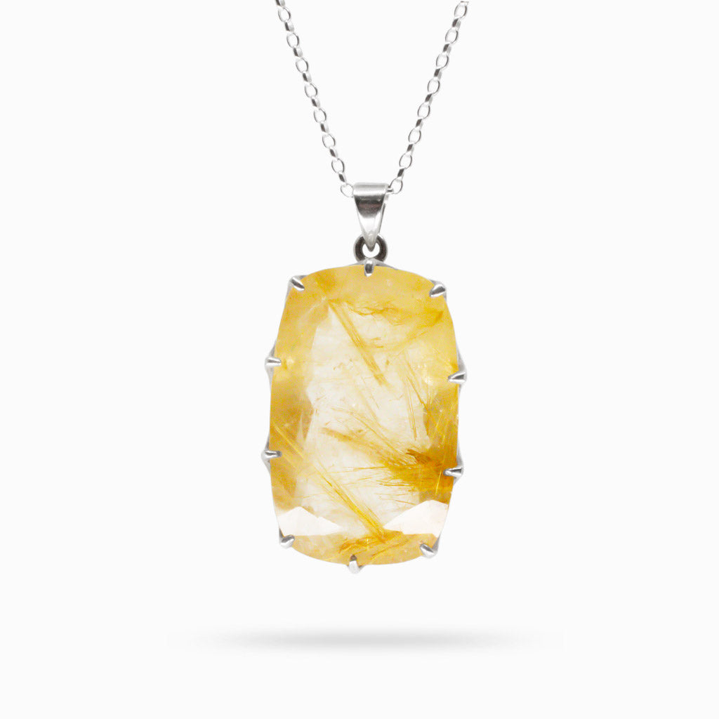 RUTILATED QUARTZ REC NECKLACE STERLING SILVER MADE IN EARTH