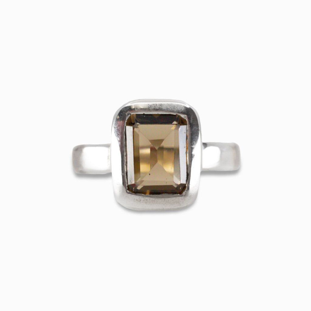 FACETED SMOKEY QUARTZ RING