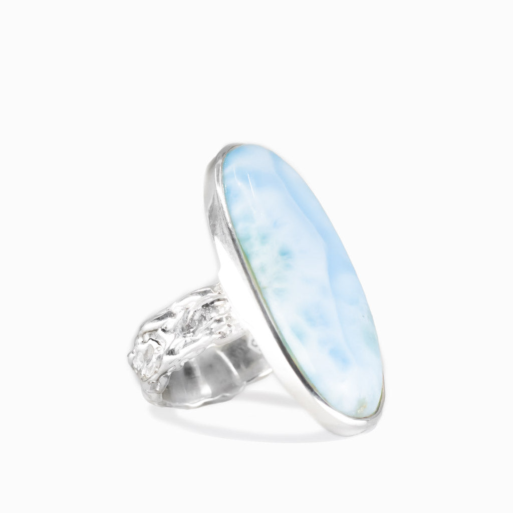 CABOCHON OVAL LARIMAR RING STERLING SILVER