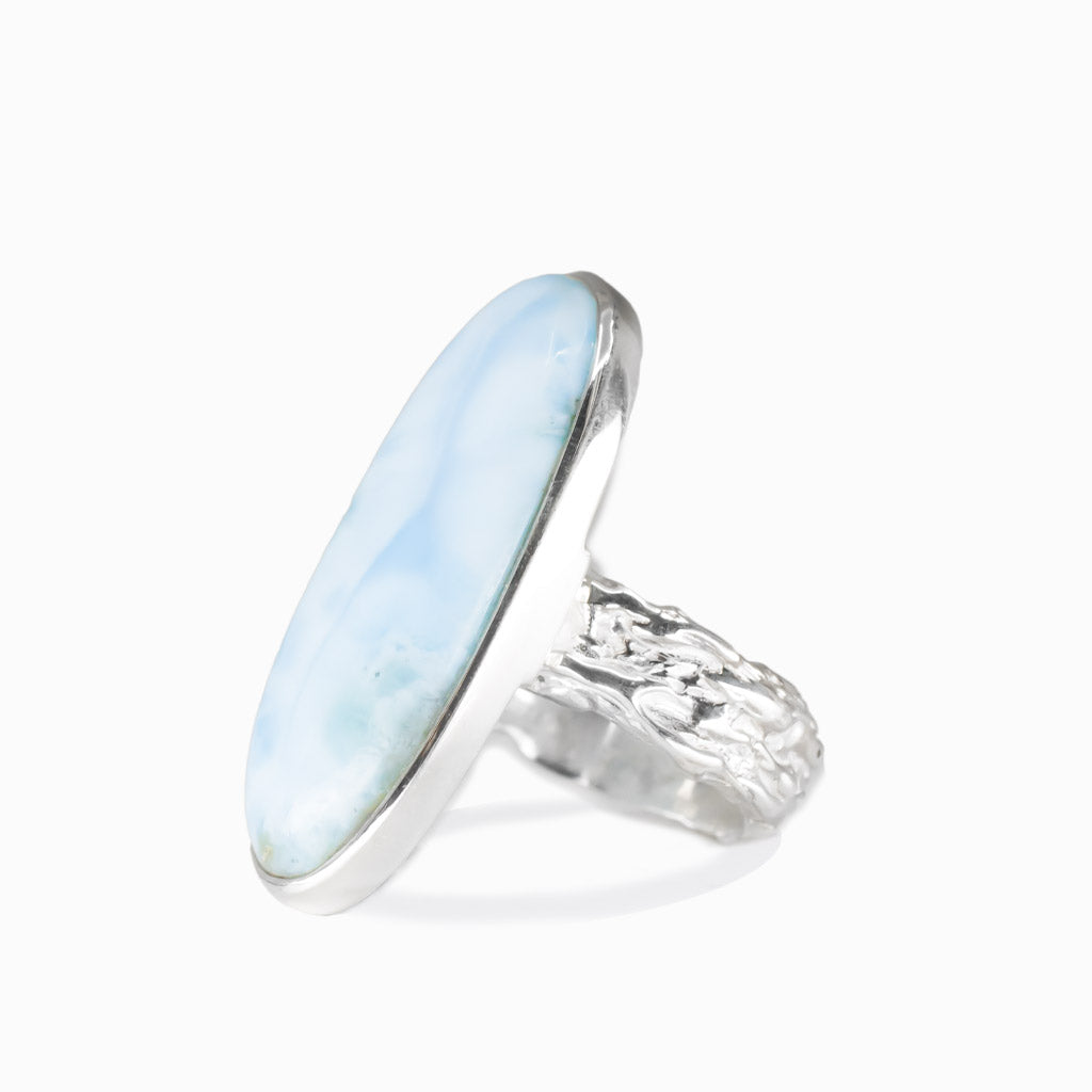 CABOCHON OVAL LARIMAR RING STERLING SILVER