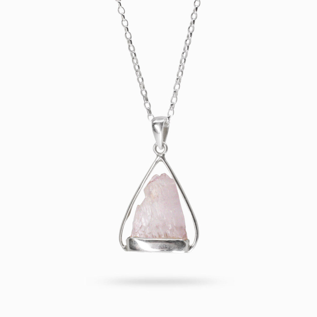 RAW KUNZITE NECKLACE HALO STERLING SILVER MADE IN EARTH