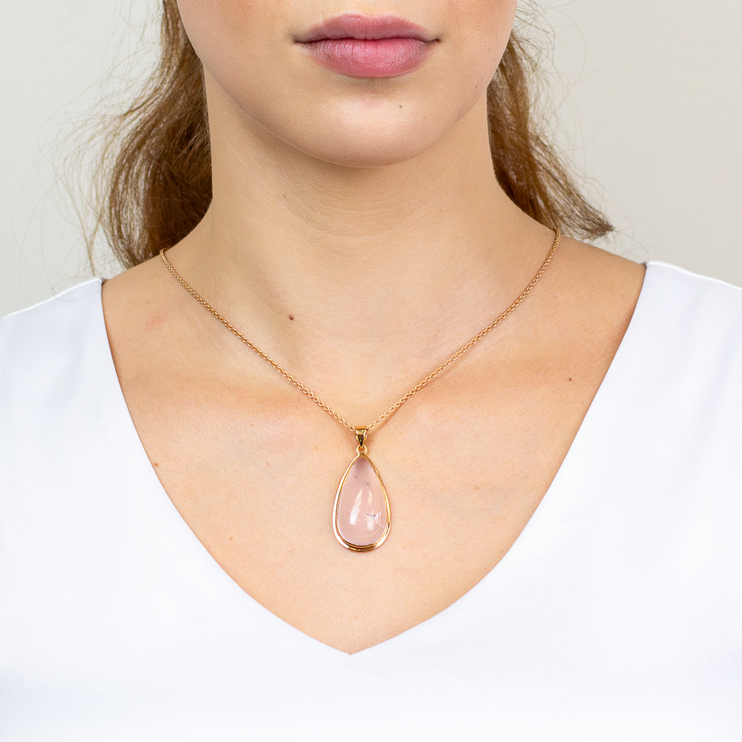 CABOCHON ROSE QUARTZ ROSE GOLD VERMEIL NECKLACE