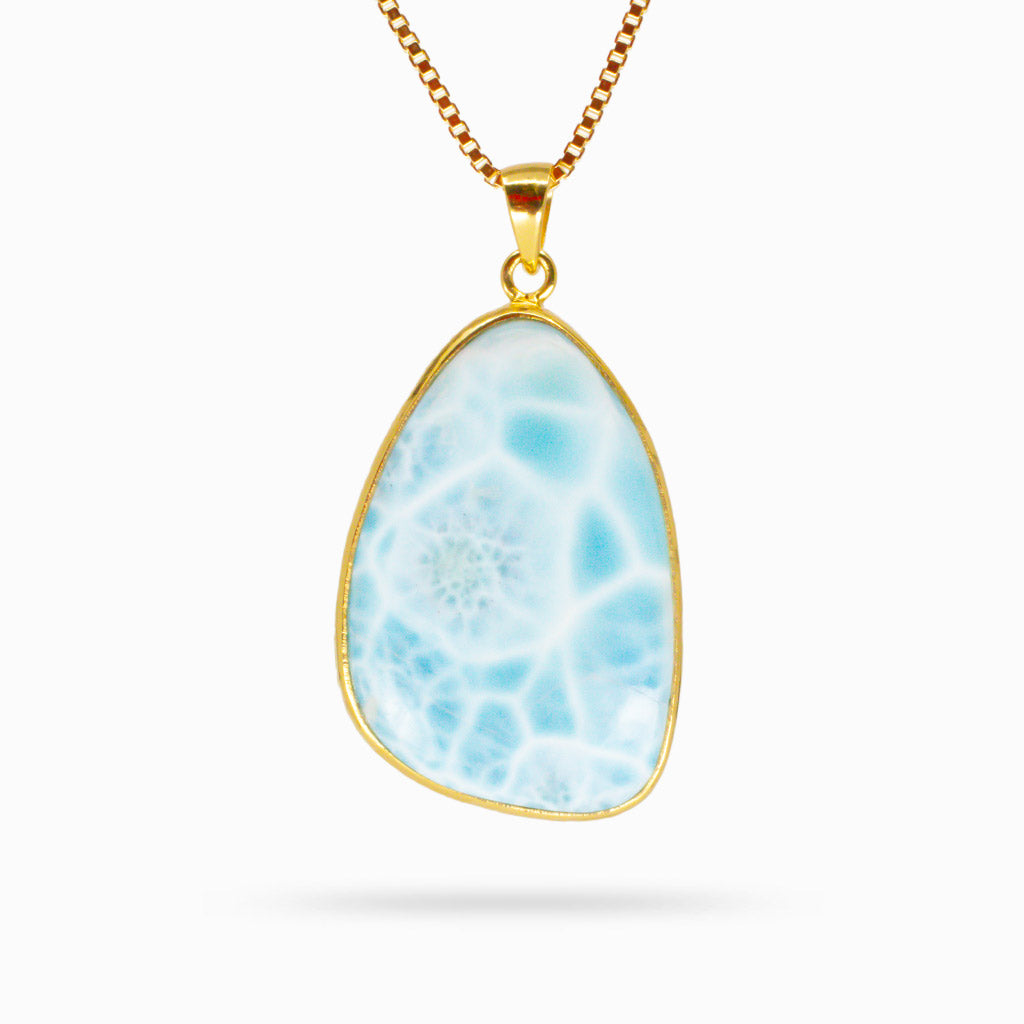 CABOCHON LARIMAR NECKLACE IN YELLOW GOLD VERMEIL FINISH