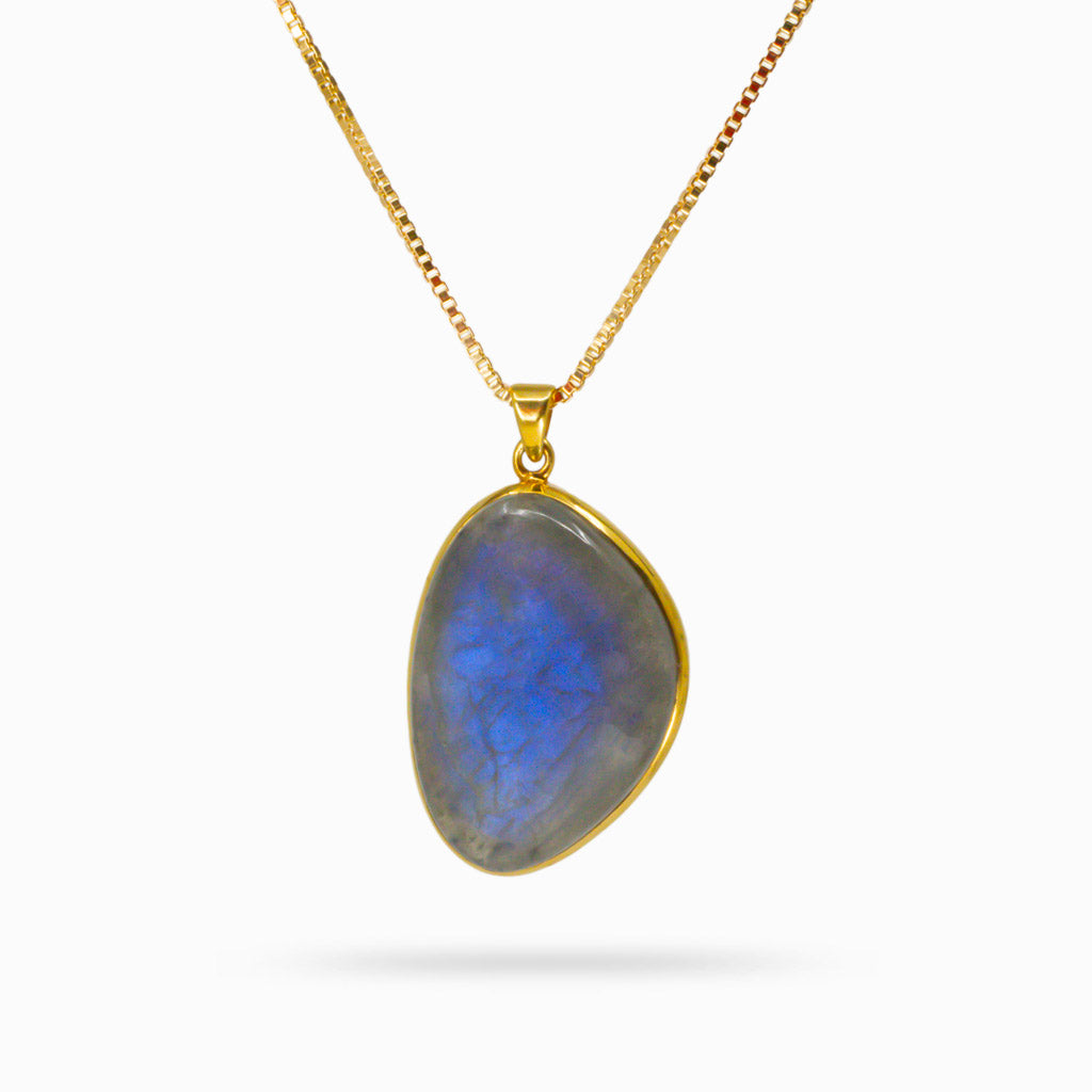 LABRADORITE CABOCHON VERMEIL GOLD NECKLACE