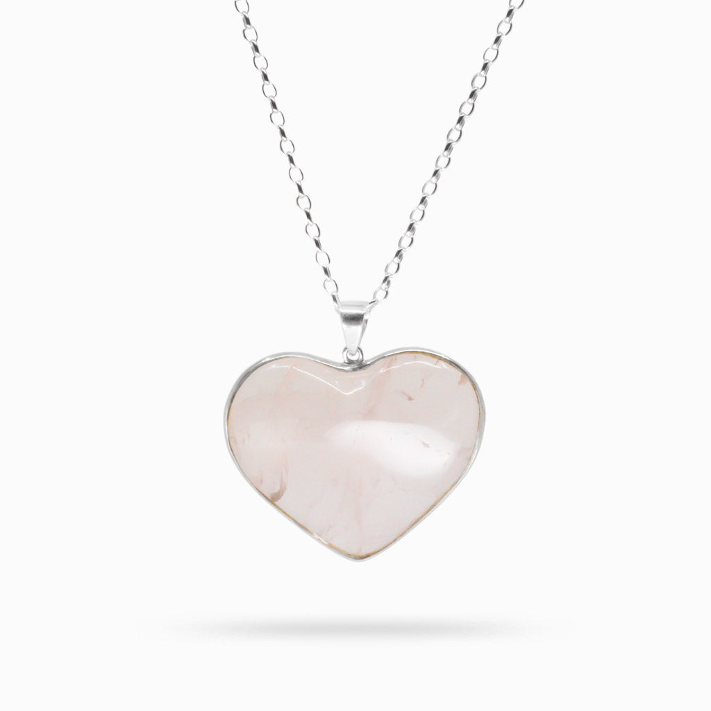 CABOCHON PINK ROSE QUARTZ HEART NECKLACE