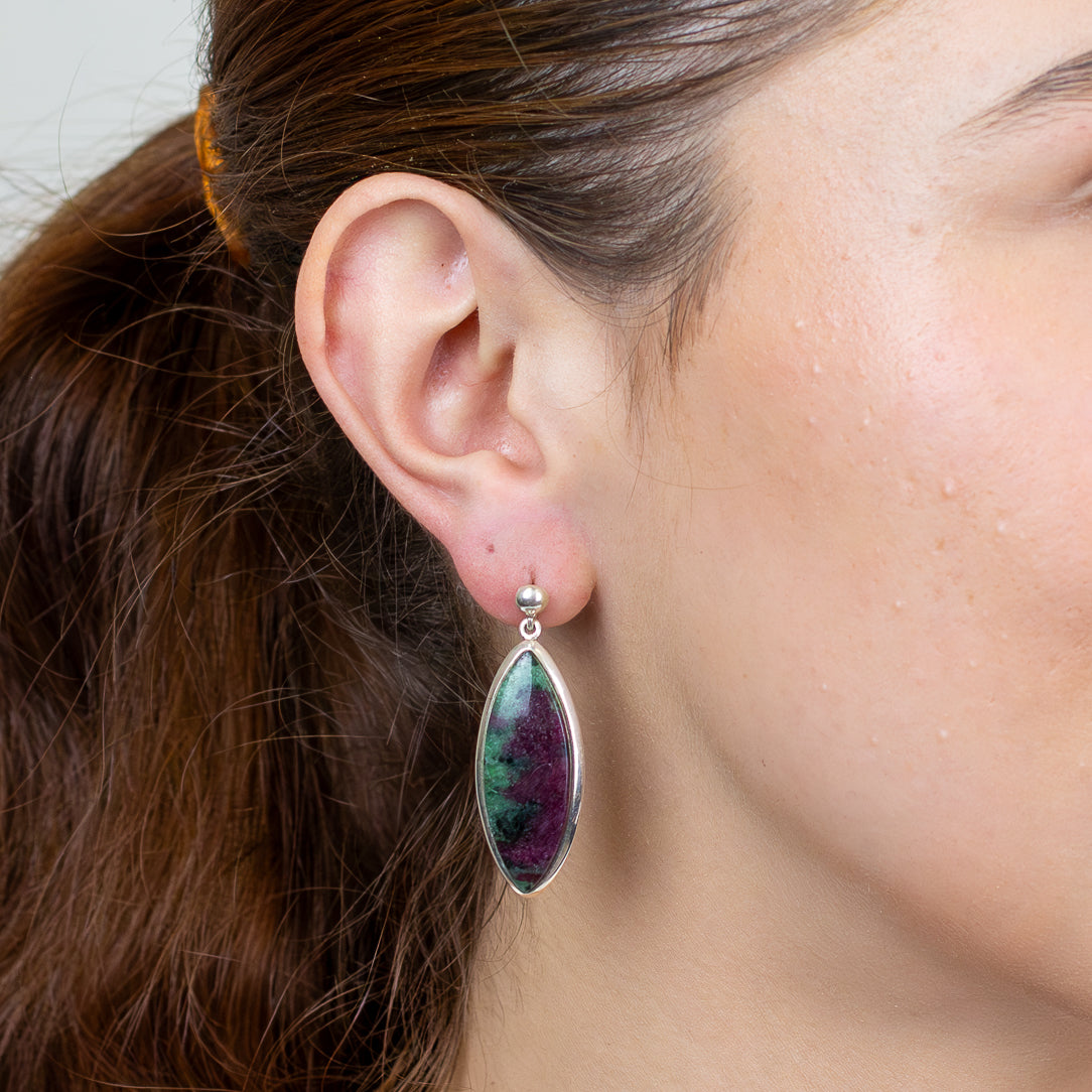 Ruby Zoisite Stud Drop Earrings