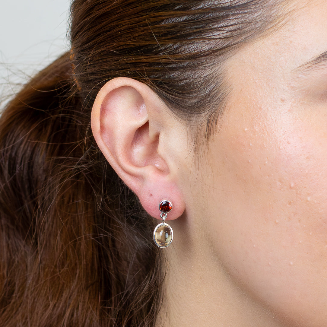 Garnet and Citrine Stud Drop Earrings