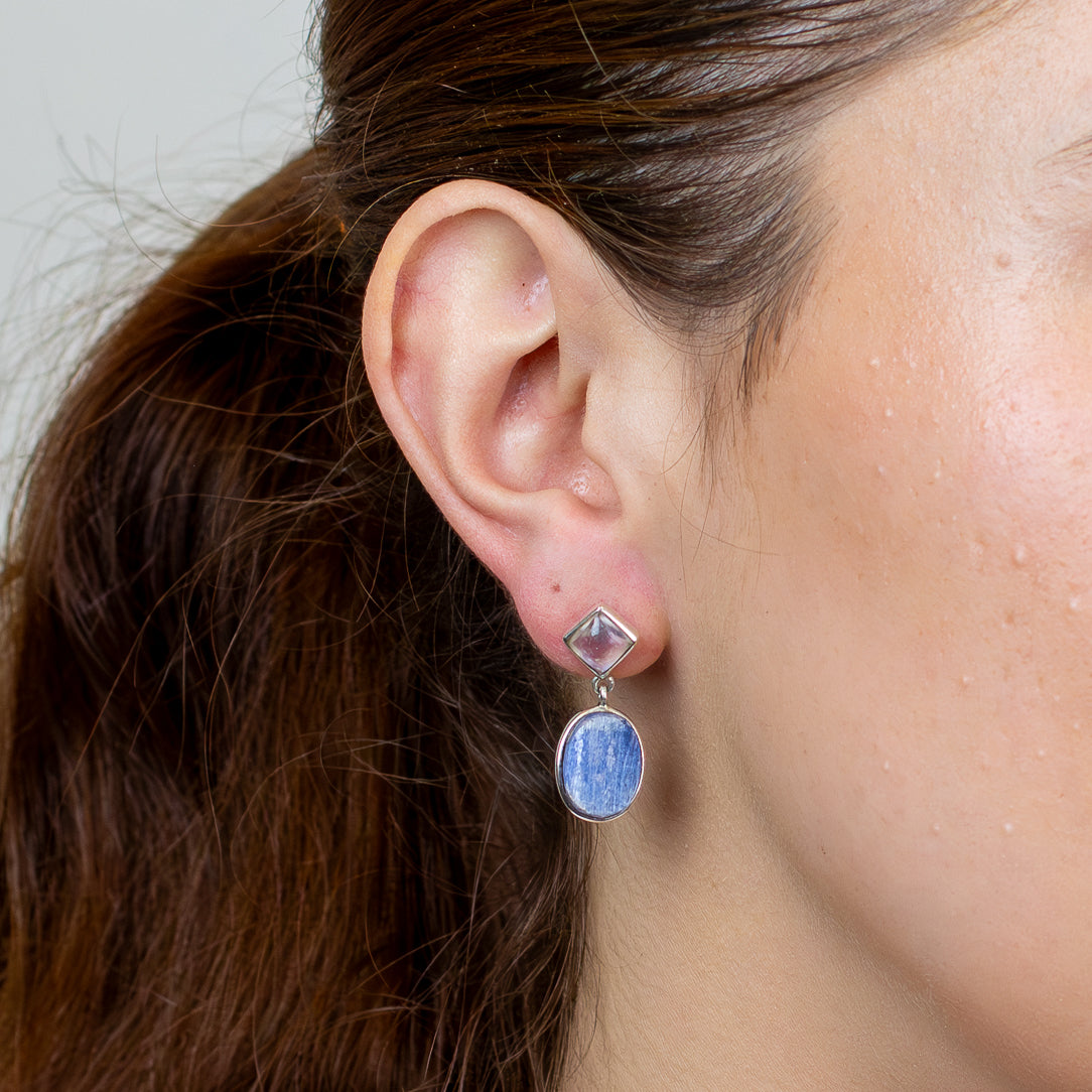 Kyanite and Rainbow Moonstone Drop Earrings