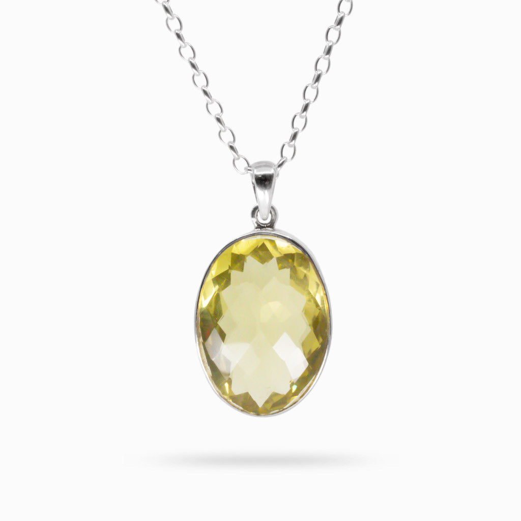 FACETED OVAL LEMON QUARTZ NECKLACE STERLING SILVER | MADE IN EARTH