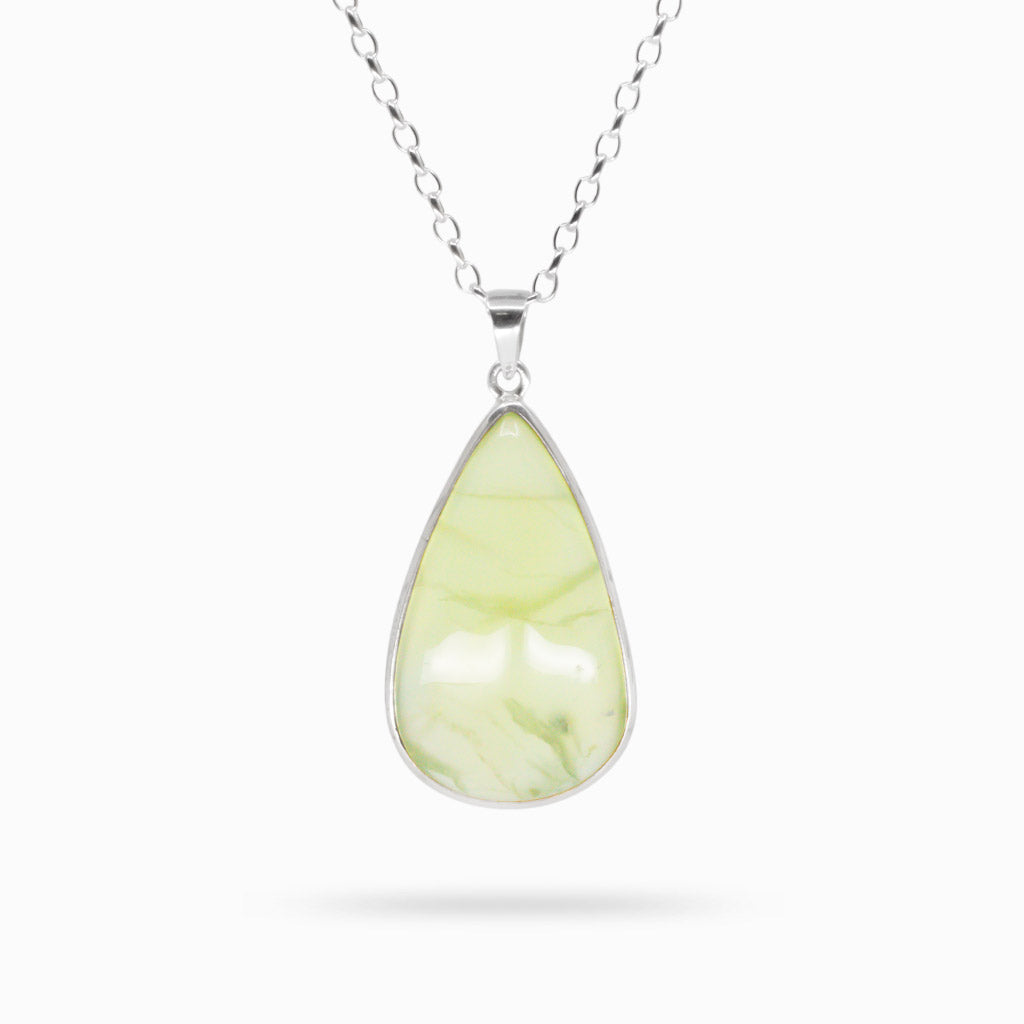 PREHNITE TEAR NECKLACE STERLING SILVER | MADE IN EARTH